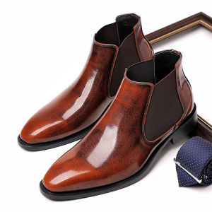 XueChur British Men Leather Shoes Chelsea Boots High Quality Vintage Business Tooling Ankle Boots Luxury Boots Spring Autumn Casual Shoes Big Size 38-48