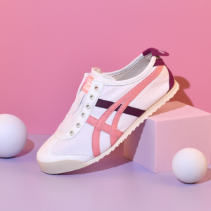 2024 Original Tiger Shoes Mens and Womens Classic MEXICO 66 Sports Shoes Comfortable and Breathable Casual Shoes Anti Slip and Shock Absorbent Canvas Shoes White/Light Pink