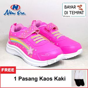 FIURI - NEW ERA -  RAINBOW V 29-32 PUTIH PINK - SEPATU SNEAKERS KANVAS SOL KARET ANAK KECIL PEREMPUAN  - SEPATU PELANGI KETS LUCU FASHION TRENDY - SEPATU SEKOLAH PAUD TK KRETEKAN CEWEK MURAH PROMO DISKON BONUS KAOS KAKI