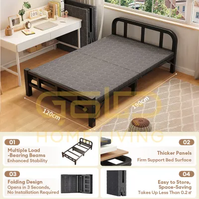 GOLD Foldable Bed Frame Portable Office Bed Black Single Bed katil bujang Bed Base/Katil Single Besi Lipat /Save Space for Bedroom Bedroom Furniture Katil Lipat 折叠床