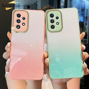 KISSCASE Luxurious Glitter Gradient Case For Samsung S23Ultra 5G Mobile Phone Case S23+ Silicone Acrylic All-Around Fall-Proof Lens Frame All-inclusive Protection Case For Galaxy S23 Ultra S22 Plus S21 S20 FE