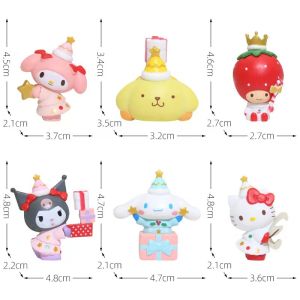 6Pcs 5Pcs/set Christmas Kuromi Figurine Dolls Hello Kitty Melody Cinnamoroll Figura Model Toys Decoration Girl Toy Gift
