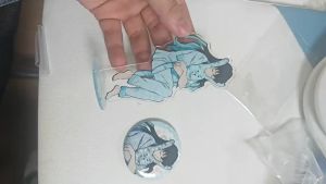 3Pcs/Lot Anime Demon Slayer: Kimetsu no Yaiba Figures Acrylic Stand Models Cartoon Tokitou Muichirou Keychain Cosplay 58mm Badge Pin Clothes Decoration Birthday Gift