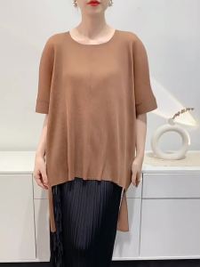 S-978F#  Summer Round Neck Peplum Top WomenS Comfort And Casual Slit    Loose T-ShirtOne Size (45-75kg)