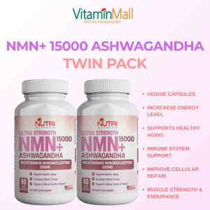 Nutri Botanics NMN+ 15000 Ashwagandha Anti Aging Supplement - Increase Cellular Energy for Health