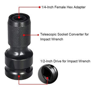 High-Quality 1/2 Square to 1/4 Hex Drive Impact Socket Adapter Adjustable Telescopic Wrench Connector for Impact & Ratchet Tools