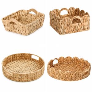 JAYQQ Tự nhiên Giỏ đựng đồ bằng bèo tây Dệt thủ công Kết cấu dệt Giỏ đựng đồ dệt tay Vật dụng thiết yếu hàng ngày Mở Rộng Thùng đựng đồ trang trí Máy tính để bàn