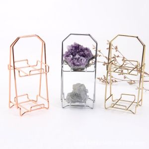OUTOPEN Minority Trendy Double-Layer Women Girls Cosmetic Puff Storage Rack Crystal Mineral Display Shelf Metal Display Rack Metal Frame