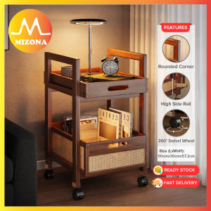 MIZONA 2 Tier Trolley Side Table Bedside Cabinet With Wheels Bedside Table Bamboo Storage Trolley Organizer Rack Rak Simpanan Troli Beroda