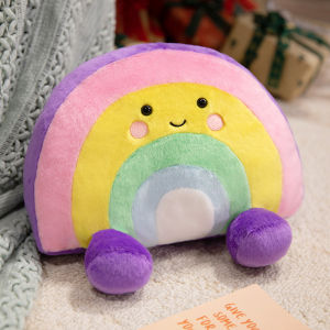 Kawaii Rainbow Plush Toy Cloud Red Heart Plushie Doll Pillow Creative Stuffed Toy Headrest Home Bedroom Decor Cushion Soft Baby Soothing Toy Kids Birthday Gift