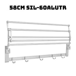 58cm Aluminium Wall mounted Foldable Towel Rack Black Oxide Coated Satin Brush Multipurpose Punch Free Installation