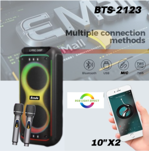 Brodu BTS-2123 150W RGB Portable Subwoofer Karaoke Wireless Bluetooth Speaker with Wireless Microphone