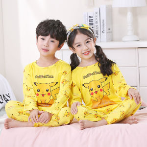 Kids Girls Baju Terno Pyjamas Teen Pajama for Kids Girl Pyjama sets Yellow Pikachu Cartoon Sleepwear