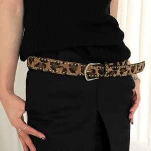 SWEET Punk Style Rivet Waist Belt Gothic Designer Womens Waist Belt Vintage American Leopard Print Belt Streetwear