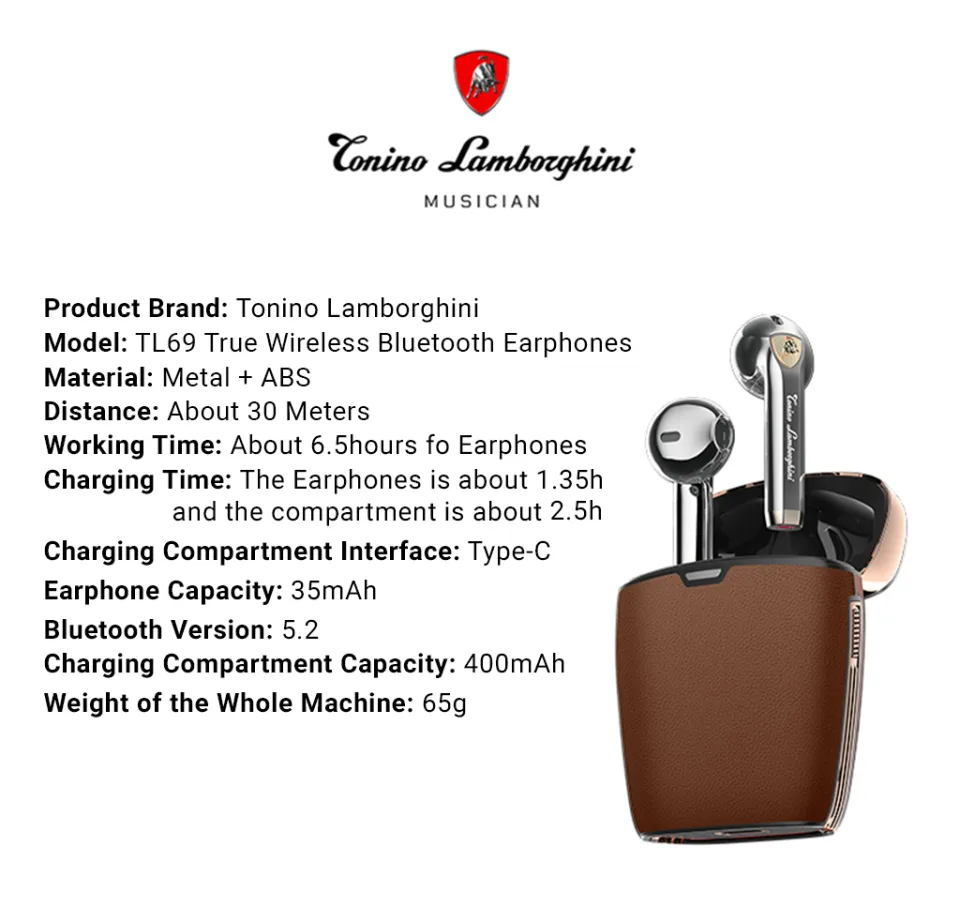 Tonino Lamborghini TL69 Bluetoothイヤホン未使用 TONINO LAMBORGHINI Luxury TL69 Musician Bluetooth Earphones