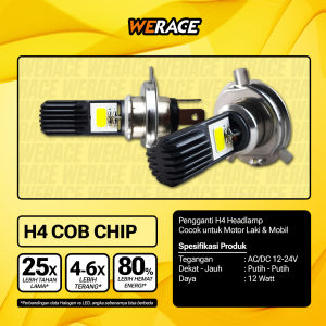 WERACE Lampu Depan Headlamp H4 Kaki 3 COB Chip High Low Terang Putih Arus ACDC