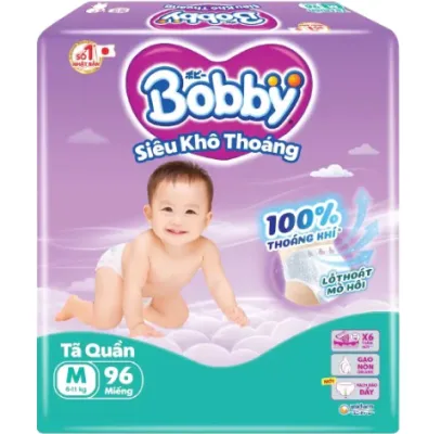Tã / bỉm quần Mở Một Bên Bobby thiết kế dễ mặc cho bé sơ sinh NB-S / Bỉm quần siêu khô thoáng Bobby Ultra+ Gạo Non M L XL XXL