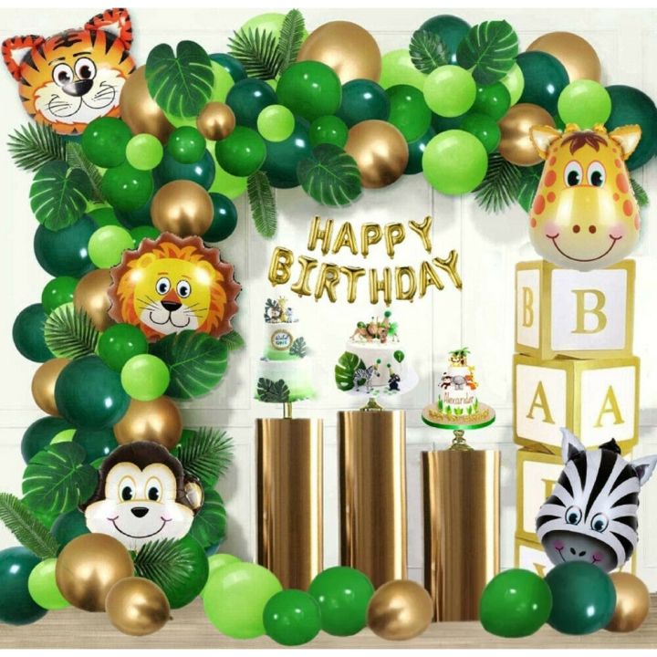 82pcs Jungle Safari Balloon Garland Animal Balloons Palm Leaves Kids ...