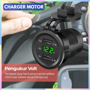FAST DELIVERY USB Charger Motor dan Mobil Fast Charging 2 Port 4.2A with LED Display Voltmeter