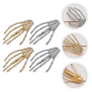 Rhinestone Skeleton Hair Clip 4Pcs Halloween Skeleton Skull Hair Clip Hairpin Barrettes Cosplay Party Favor Gothic Decor