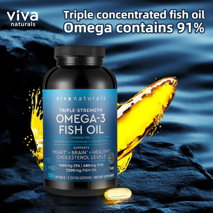 Triple Strength Omega 3 Fish Oil Supplement 2200mg per Serving, Fatty
