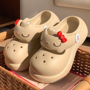 [Free Shipping] Summer Cute Cartoon Clogs For Women Thick-Soled Non-Slip Height-Increasing Breathable Versatile Home Use Parent-Child Style Closed-Toe Slippers