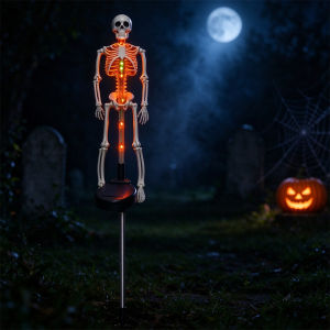 Outdoor Halloween Decorations Solar Skeleton Yard Stake Lights Spooky Purple Green Orange Glow 3D Bone Figure Waterproof Landscape Lighting For Walkway Garden 70cm