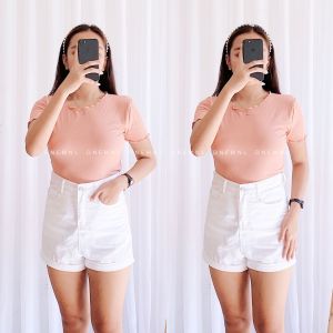 DNEMNLPH Lettuce-end Cropped Top (Trendy Korean Inspired Fashion Ribbed Stripes Plain Blouse Women Womens Clothing High Quality Plain With Neutral Colors Stretchable Freesize For Girls Ladies Women Casual Elegant Summer Outfit On Hand)