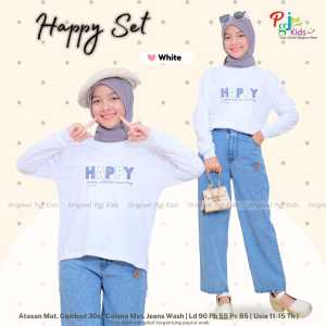 PROMO COD Setelan Terbaru Kaos Lengan Panjang Cantik Dan Celana Jeans Remaja Perempuan 11-15 Tahun Happy Set Kiddos Kidss