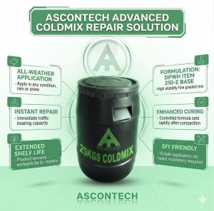 Asphalt Cold Mix in Pail (25 KGS) - Ascontech | Instant Cure and Repair for Road Potholes Cold Mix Asphalt