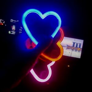 Heart Shaped Solar USB Neon Car Light Romantic Mood Lamp Vehicle Interior Atmosphere Decor