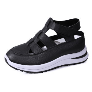 [Free Shipping] WomenS Sandals Hollowed-Out Roman-Style Leather Sandals Breathable Summer Shoes With Inner Height-Increasing Wedge Heels Casual Sandals Thick-Soled Sandals
