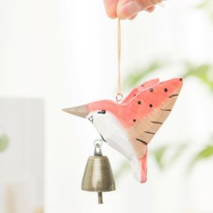 CHICSTOP Hanging Ornaments Hummingbird Wind Chime Home Decor Cute Wooden Wind Chime Unique Gift with Bell Wood Bird Sculpture Outdoor Hanging