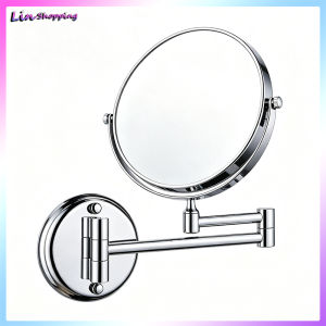 Chrome wall-mounted adjustable vanity mirror with extendable arm for close-up grooming.