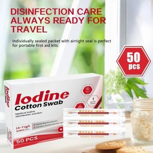50/100PCS Disposable Medical Iodine Cotton Swabs Antibacterial Disinfection for Outdoor & Daily Care First Aid Dressing Tool