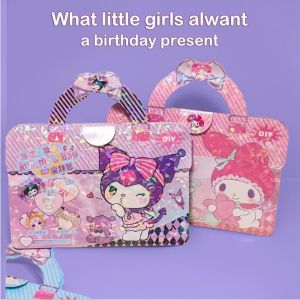 Kids DIY Dress up Toy Set Princess Makeup Bag with Kuromi MyMelody Cosmetics Pouch and Stickers