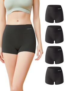 yangpa123 4pcs Seamless Cotton Underwear Boyshorts High Waist Boxer Briefs Comfy Ladies Underpants Panties Womens Underwear & Lingerie