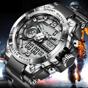 LIGE Digital Watch For Man Fashion Dual Display Calendar Luminous Stopwatch Waterproof Sports Men Watch Jam Tangan Lelaki + Box
