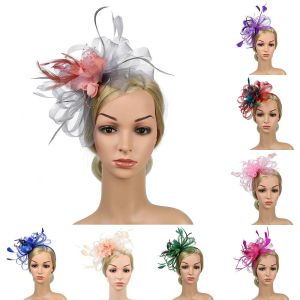 1 x Retro Hair Accessories Royal Races Wedding Bride Flower Hairclip Beaded Feather Headdress Headband