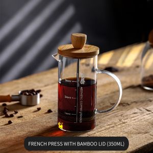 Bincoo Coffee Pot Pressing Pot Bamboo Lid Filter the Pot Soaking Coffee Pot 350ml/600ml/800ml