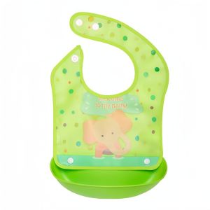 OSQ PEVA Waterproof Washable Food Grade Bib with Silicone Pocket Feeding Apron for Infants & Babies