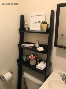 Solid Wood Over The Toilet Storage Rack 3-Tier Ladder Shelf | Space Saving Bathroom Organizer | Rustic Modern Condo wooden ladder shelves bathroom organizer bathroom display racks bathroom accessories organizer bathroom shelving over the toilet shelves