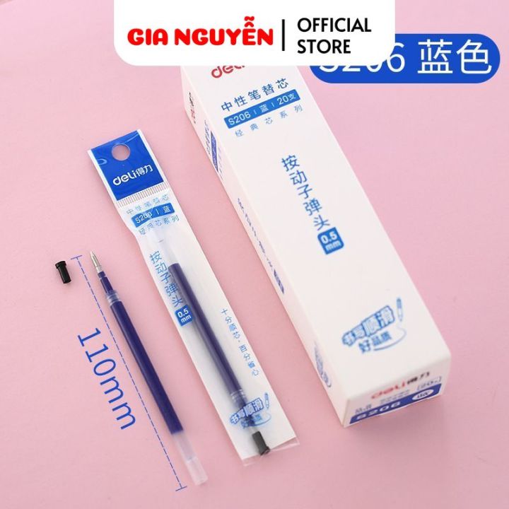 Combo 20 Ruột Bút GEL Deli S206 Ngòi 0.5mm Dùng Thay Thế Cho Bút Bi Bấm ...