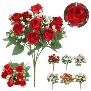LINSBAYWU 30CM Artificial Rose Bouquet DIY 10 Heads Artificial Camellia Peony Flowers High Quality Silk Rose Bouquet Home Decor