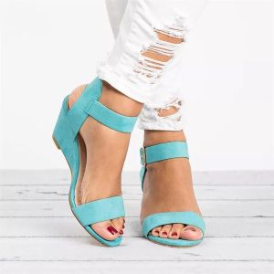 [Free Shipping] Plus-size spring-summer new sandals for women high-heeled wedge sandals with buckle for women