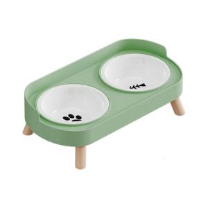 Double Bowl Ceramic Pet Feeder For Dog Cats Scratch Resistant Easy To Clean Feeding Dishes With Elevated Design