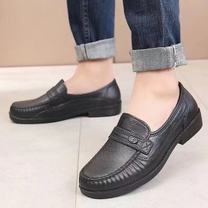 Comfortable black anti slip thick bottom Mens Work Formal commerce leather shoes