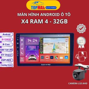 Màn Hình Android Ô Tô OLED.PRO X4 Ram 4GB Rom 32GB chính hãng chip 8 nhân core 7862 mặt kính Blue ray xanh - Bh 18 tháng