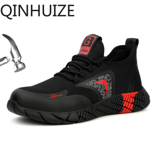 QINHUIZE Work safety shoes mens anti-smashing anti-piercing steel toe breathable wear-resistant work shoes protective safety boots