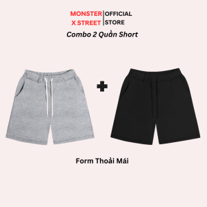 (Combo 2 Quần Short thun) TRƠN màu Vải Da Cá dáng xuông thoải mái Monster x Street Bản Nâng Cấp